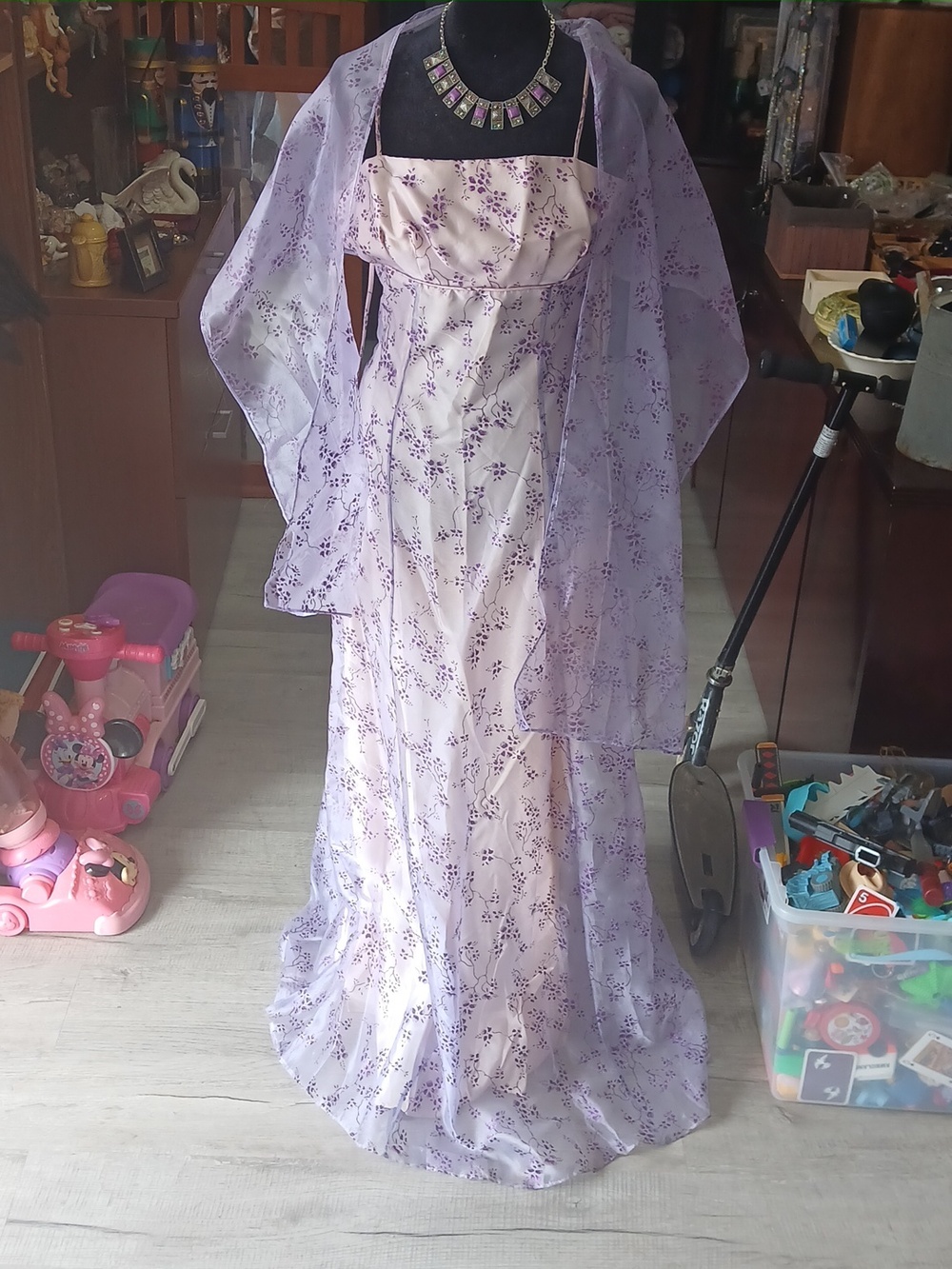 Fiesta Lilac Satin Dress with Purple Floral Trim